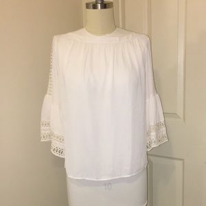 Loft XS 3/4 length bell sleeve white blouse